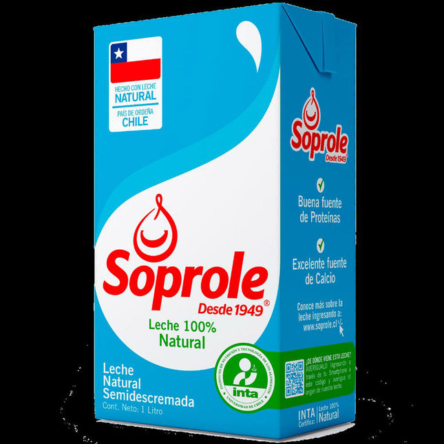 Leche Liquida, Entera, Semi Descremada, Descremada 1 lt Soprole, 12 unidades