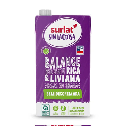 Leche sin Lactosa,Natural,  SemiDescremada, Descremada 1 lt Surlat, 12 unidades,