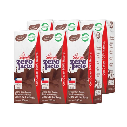 Leche Chocolate Zerolacto 200 ml Soprole, 30 unidades