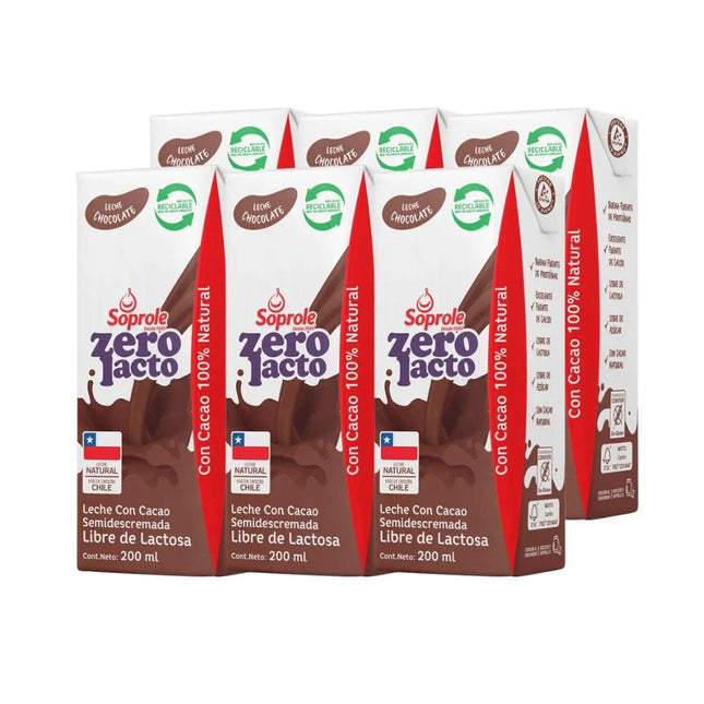 Leche Chocolate Zerolacto 200 ml Soprole, 30 unidades
