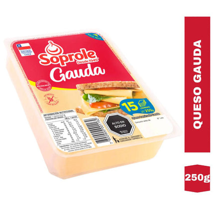 Queso Gauda Laminado 250 gr  Soprole, 12 unidades
