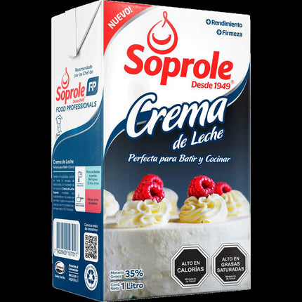 Crema de Leche 1 lt Soprole, 12 unidades