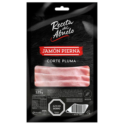 Jamon Pierna Corte Pluma 125 gr PF, 12 unidades