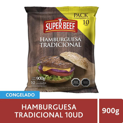 Hamburguesa Tradicional 900 gr (10x90 gr)Super Beef , 6 unid